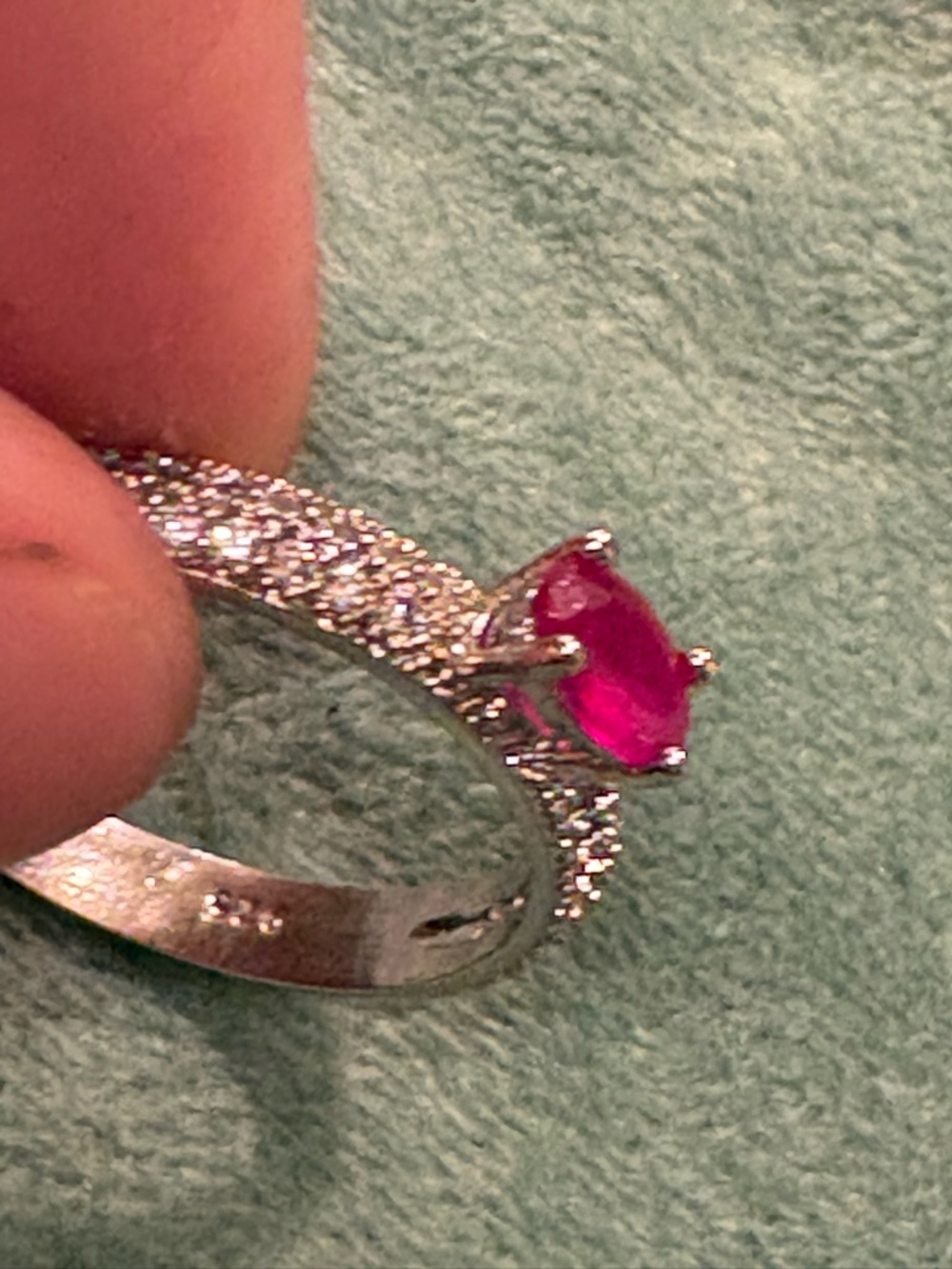 925 Silver Ring with Pink Ruby-Color Center Stone